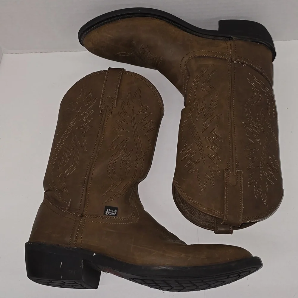 Justin Men's Brown Cowboy Boots Size 9.5D Style JB1100 - Picture 7 of 15